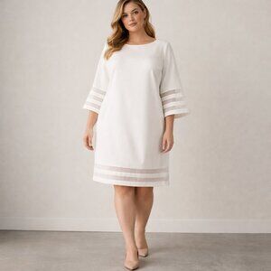 Calvin Klein White Dress Womens 22W Sheath Bell Sleeve Modern Minimal Office